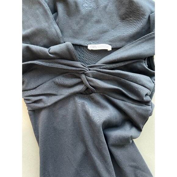 Zara Mini Dress Size Small Knot Front Black Stretch Cotton Blend Revenge Dress - Picture 10 of 11